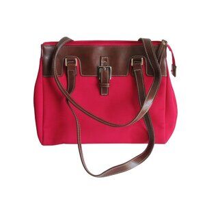 *Etienne Aigner Red Cranberry Satchel Grosgrain w Brown Trim and Accents
